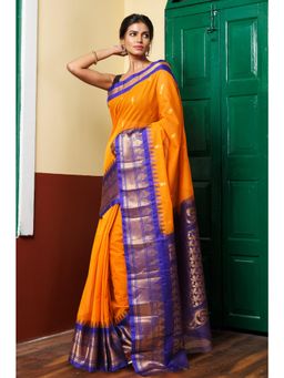 Unnati Silks - Yellow Pure Handloom Gadwal Cotton Saree without Blouse