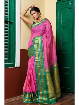 Unnati Silks - Pink Pure Handloom Gadwal Cotton Saree without Blouse