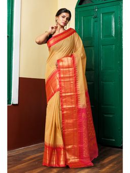 Unnati Silks - Brown Pure Handloom Gadwal Cotton Saree without Blouse