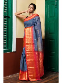 Unnati Silks - Grey Pure Handloom Gadwal Cotton Saree without Blouse