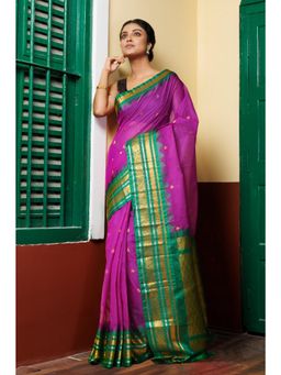 Unnati Silks - Pink Pure Handloom Gadwal Cotton Saree without Blouse