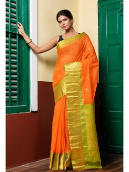 Unnati Silks - Orange Pure Handloom Gadwal Cotton Saree without Blouse