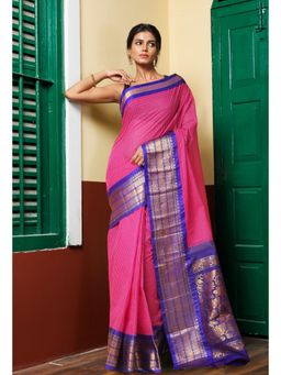 Unnati Silks - Pink Pure Handloom Gadwal Cotton Saree without Blouse