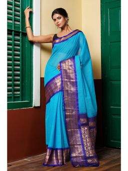 Unnati Silks - Blue Pure Handloom Gadwal Cotton Saree without Blouse