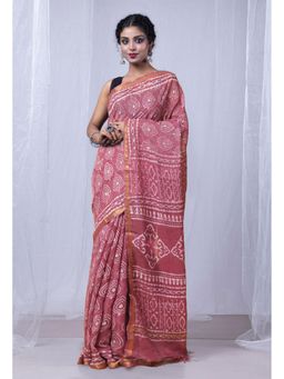 Unnati Silks - Pink Pure Pashmina Dabu Printed Chanderi Sico Saree with Unstitched Blouse