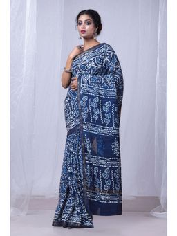 Unnati Silks - Blue Pure Pashmina Dabu Printed Chanderi Sico Saree with Unstitched Blouse