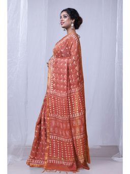 Unnati Silks - Red Pure Pashmina Dabu Printed Chanderi Sico Saree with Unstitched Blouse