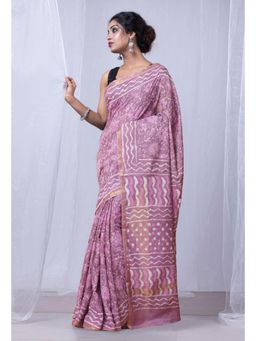 Unnati Silks - Pink Pure Pashmina Dabu Printed Chanderi Sico Saree with Unstitched Blouse