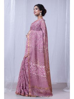 Unnati Silks - Pink Pure Pashmina Dabu Printed Chanderi Sico Saree with Unstitched Blouse