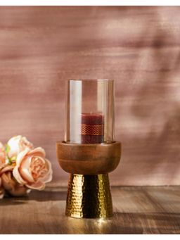 Fabindia - Gold Aariana Hammered Wooden Candle Holder