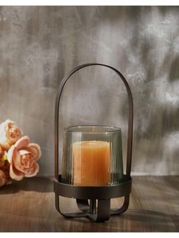 Fabindia - Grey Sri Ribbed Glass Candle Holder with Stand