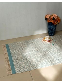 Fabindia - White Geometric Cotton Dhurrie