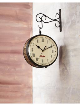 Fabindia - Black Swarnim Metal Wall Clock with Stand