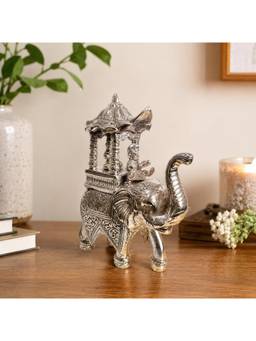 eCraftIndia - Silver Finish Royal Elephant Ambabari Decorative Showpiece