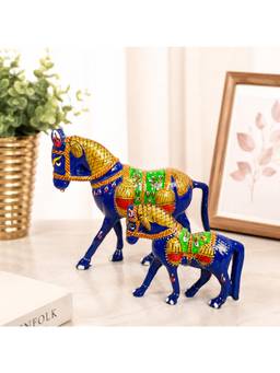 eCraftIndia - Handcrafted Blue Horse Pair Decorative Showpiece (Pack Of 2)