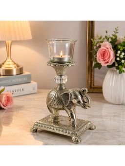 eCraftIndia - Antique Silver Elephant Tea Light Candle Holder