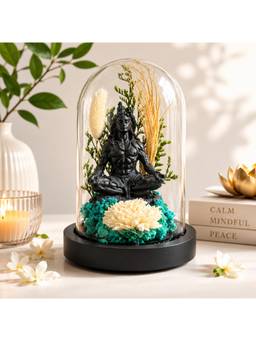 eCraftIndia - Black Lord Shiva Meditating Statue In Glass Dome For Home Decor
