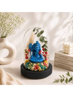 eCraftIndia - Blue Handcrafted Lord Shiva Glass Dome Decorative Showpiece With Dried Flowers