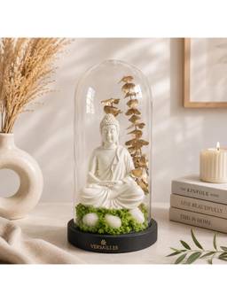 eCraftIndia - White Meditating Buddha Glass Dome Decorative Showpiece