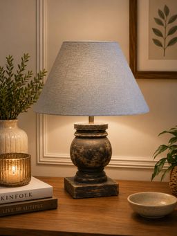 Homesake - Grey Simple Retro Wood Grain Farmhouse Bedside Table Lamp