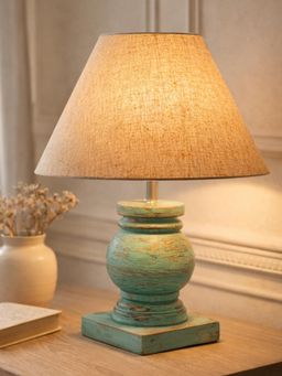 Homesake - Beige Simple Retro Wood Grain Farmhouse Bedside Table Lamp