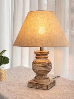 Homesake - Beige Simple Retro Wood Grain Farmhouse Bedside Table Lamp