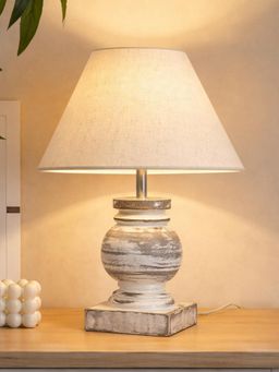 Homesake - Off White Simple Retro Wood Grain Farmhouse Bedside Table Lamp