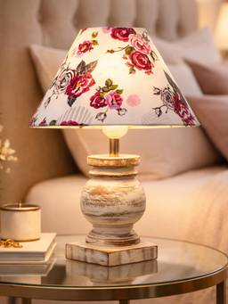 Homesake - White Simple Retro Wood Grain Farmhouse Bedside Table Lamp