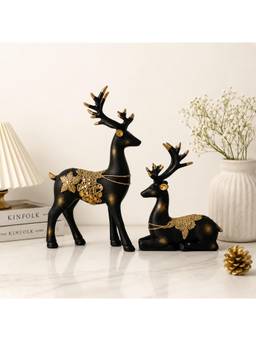 eCraftIndia - Black Resin Reindeer Showpiece For Home Decor Living Room (Pack of 2)