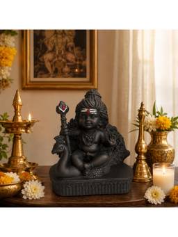 eCraftIndia - Black Lord Kartikeya Ji Idol with Peacock Decorative Showpiece for Home