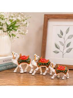 eCraftIndia - White Handcrafted Rajasthani Camel Decorative Showpieces (Pack Of 3)