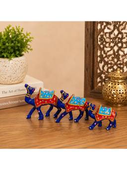 eCraftIndia - Blue Handcrafted Rajasthani Camel Showpiece (Pack Of 3)