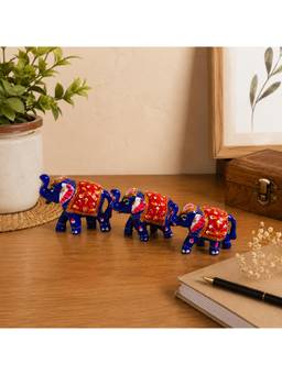 eCraftIndia - Blue Handcrafted Rajasthani Elephant Showpiece (Pack Of 3)