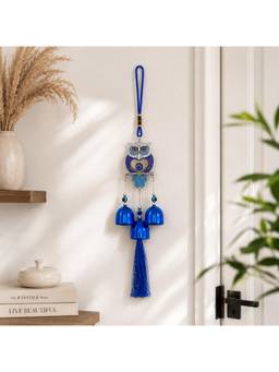 eCraftIndia - Blue Evil Eye Owl Wind Chime Decorative Door Hanging
