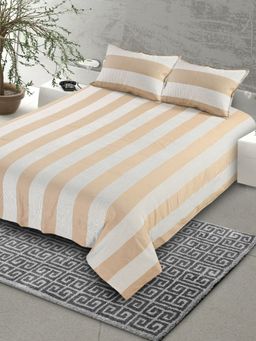 Saral Home - Cotton Striped Bedsheet with 2 Pillow Covers (Beige, 90"x100")