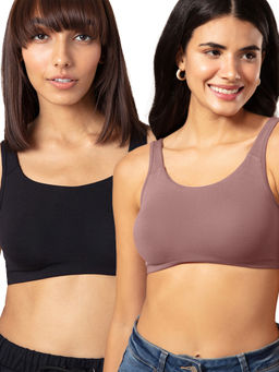 Nykd by Nykaa - PO2 Soft Cup Easy-Peasy Slip-on Bra with Full Coverage - Dark skin & Black NYB113