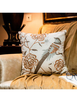 Lush & Beyond - Ivory Cotton Embroidered Cushion Cover (18x18 Inches)