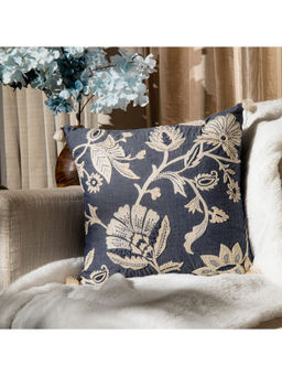 Lush & Beyond - Blue Chambray Embroidered Cushion Cover (18x18 Inches)