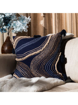 Lush & Beyond - Blue Cotton Embroidered Cushion Cover (18x18 Inches)