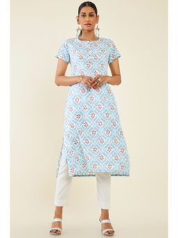 Soch - Women Blue Rayon Printed Kurta