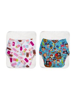 Superbottoms - Unisex Ice Cream & Pirates Multi-Color Reusable Cloth Diapers (Pack of 2)