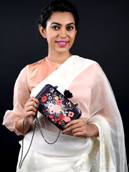 Odette - Black Floral Print Elegant Box Clutch