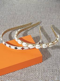 Zaveri Pearls - Set of 2 Contemporary Cowrie Shell & Beads Embellished Hair Bands-ZPFK14363 (Pack of 2)