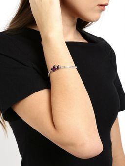 Yellow Chimes - Crystals from Swarovski and Silver-Toned Metal Rhodium-Plated Charm Bracelet