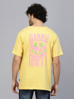 RIGO - Men Yellow Oversized Back Printed Terry T-Shirt