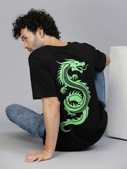 RIGO - Men Black Oversized Back Printed Terry T-Shirt