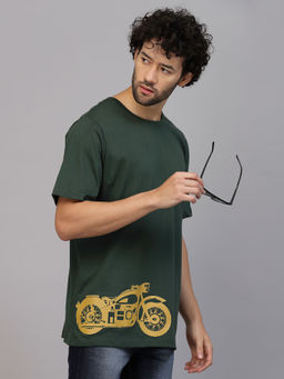 RIGO - Men Bottle Green Oversized Printed Jersey T-Shirt