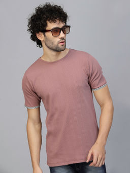 RIGO - Men Mauve Rib Knit T-Shirt
