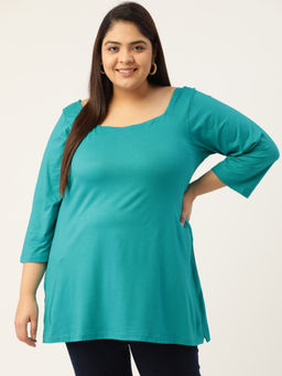theRebelinme - Plus Size Turquoise Blue Solid Colour Longline Top