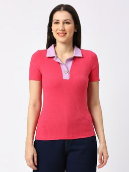 Being Human - Womens Rose Pink Polo Neck T-Shirt